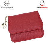 Royal Bagger RFID Short Wallet for Women Genuine Cow Leather Large Capacity Key Chain Card Holders Fashion Trifold Wallets 1459